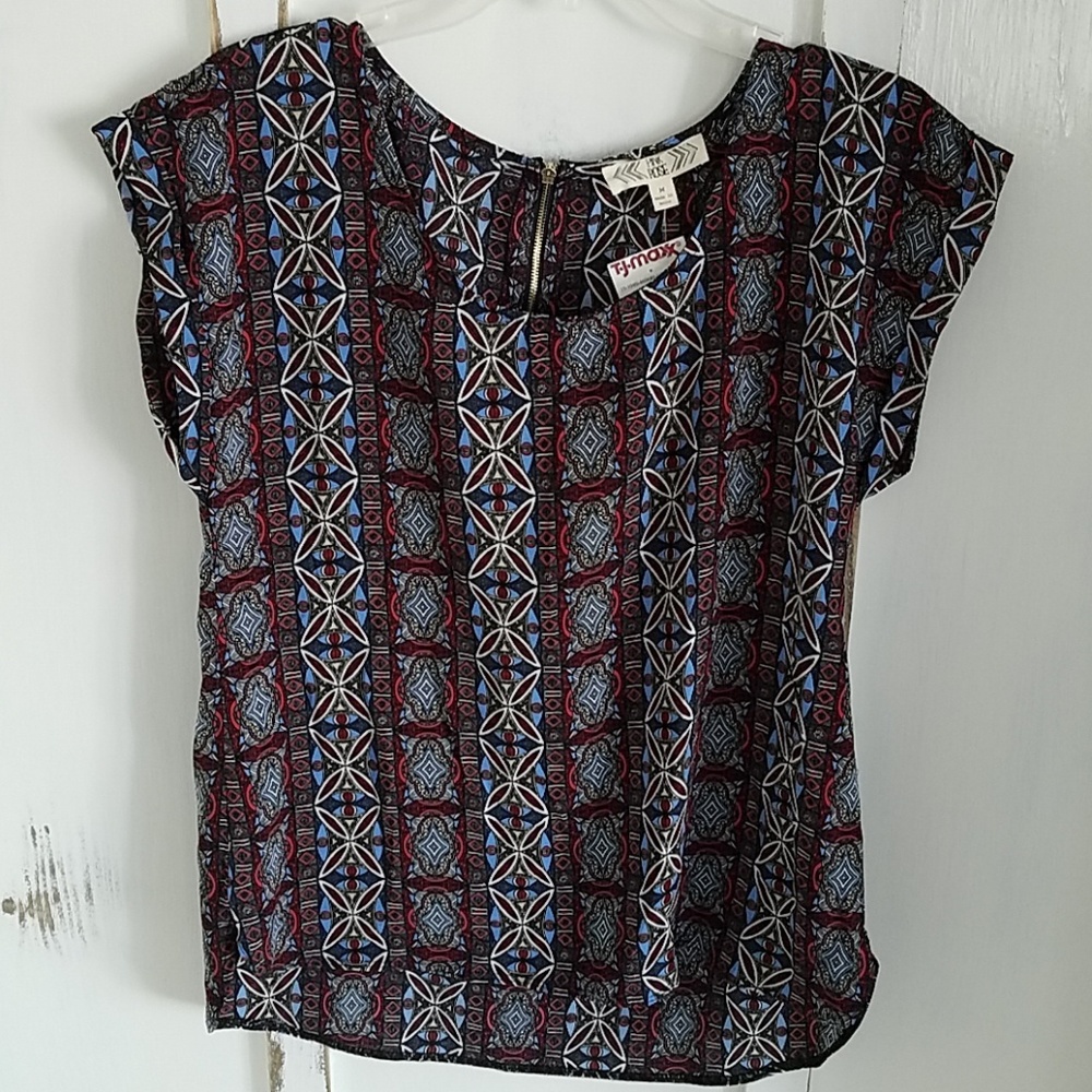 Blue and red patterned blouse